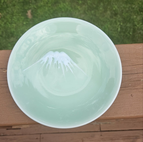 Antique 1800's Karatsu Mt. Fuji Celodon Plate by Senpeon 7 1/4